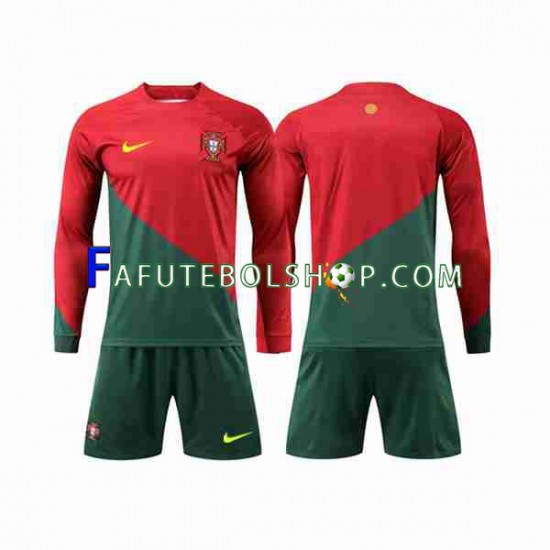 Camisa 1 Portugal Copa Do Mundo 2022 manga longa ,infantil