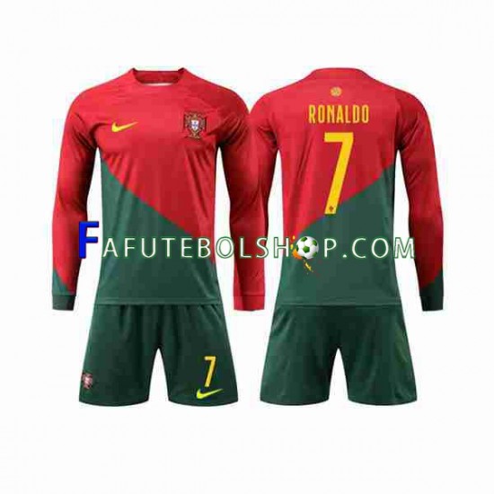 Camisa 1 Portugal Ronaldo 7 Copa Do Mundo 2022 manga longa ,infantil