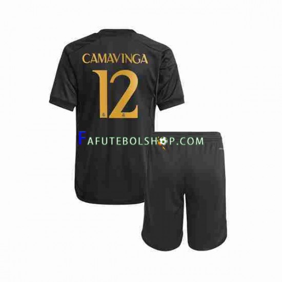 Camisa 3 Real Madrid Eduardo Camavinga 12 2023-2024 manga curta ,infantil