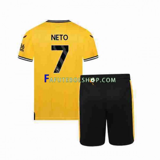 Camisa 1 Wolverhampton Wanderers NETO 7 2023-2024 manga curta ,infantil