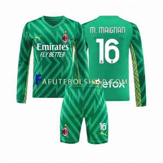 Camisa Goleiro 1 AC Milan Mike Maignan 16 2023-2024 manga longa ,infantil