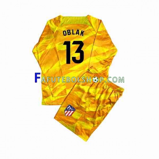 Camisa Goleiro Atlético de Madrid Laranja Jan Oblak 13 2023-2024 manga longa ,infantil