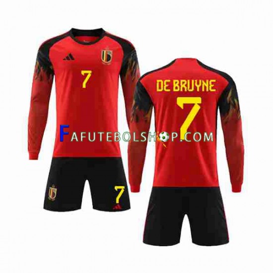 Camisa 1 Bélgica De Bruyne 7 Copa Do Mundo 2022 manga longa ,infantil