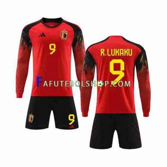 Camisa 1 Bélgica R.LUKAKU 9 Copa Do Mundo 2022 manga longa ,infantil