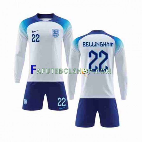 Camisa 1 Inglaterra Bellingham 22 Copa Do Mundo 2022 manga longa ,infantil