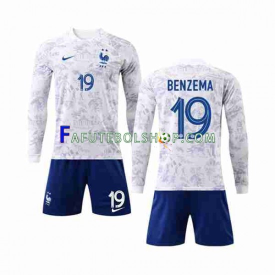 Camisa 2 França Benzema 19 Copa Do Mundo 2022 manga longa ,infantil