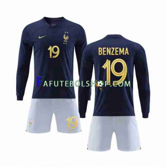 Camisa 1 França Benzema 19 Copa Do Mundo 2022 manga longa ,infantil