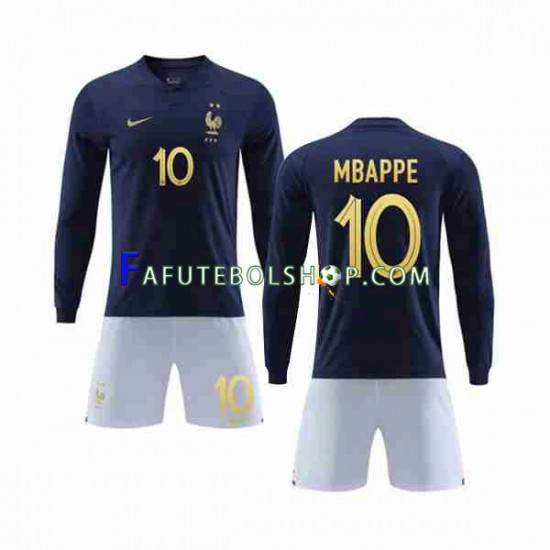 Camisa 1 França Mbappé 10 Copa Do Mundo 2022 manga longa ,infantil