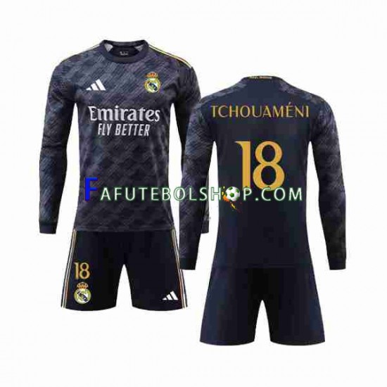 Camisa 2 Real Madrid Aurelien Tchouameni 18 2023-2024 manga longa ,infantil