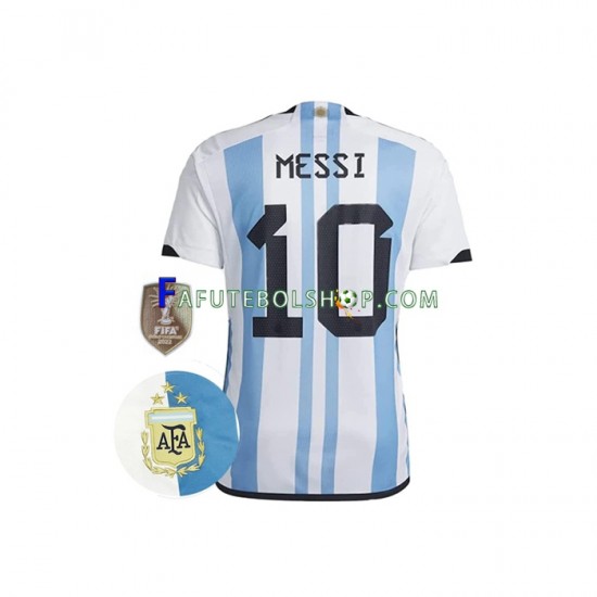 Camisa 1 Argentina Messi 10 3 Stars  Copa Do Mundo 2022 manga curta ,Masculino