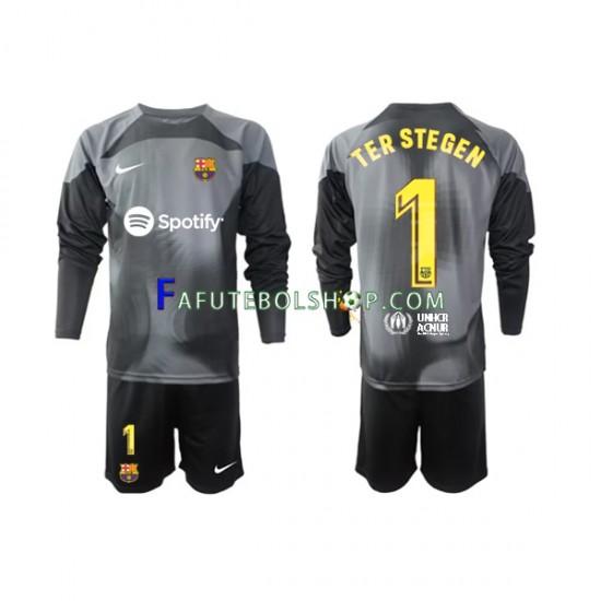 Camisa Goleiro 2 FC Barcelona Ter Stegen 1  2022-2023 manga longa ,infantil