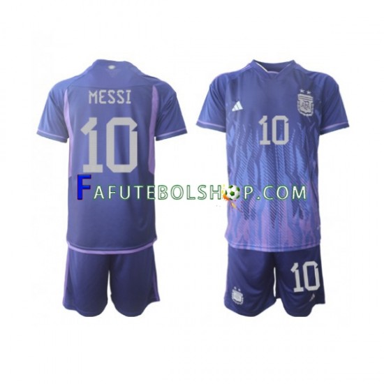 Camisa 2 Argentina Lionel Messi 10 Copa Do Mundo 2022 manga curta ,infantil