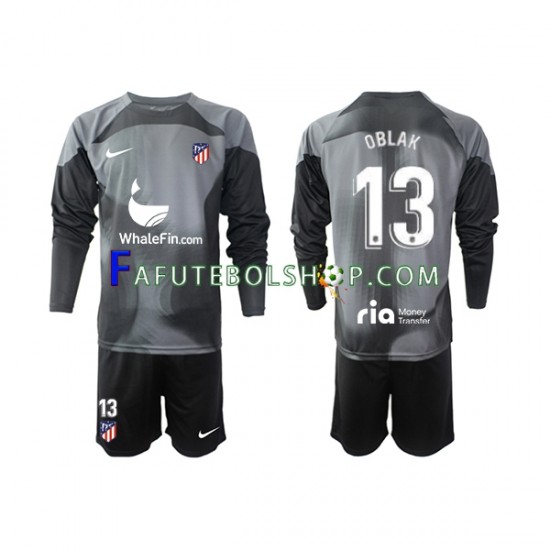 Camisa Goleiro 2 Atlético de Madrid Jan Oblak 13 2022-2023 manga longa ,infantil