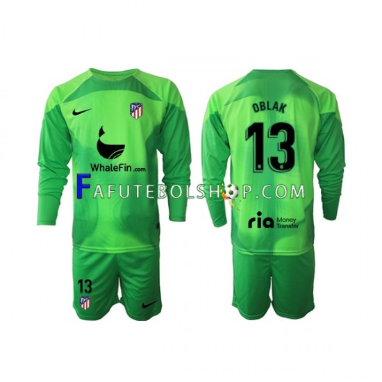 Camisa Goleiro 1 Atlético de Madrid Jan Oblak 13 2022-2023 manga longa ,infantil