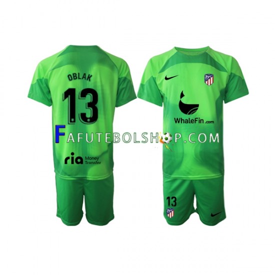 Camisa Goleiro 1 Atlético de Madrid Jan Oblak 13 2022-2023 manga curta ,infantil