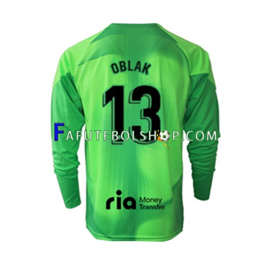 Camisa Goleiro 1 Atlético de Madrid Jan Oblak 13 2022-2023 manga longa ,Masculino