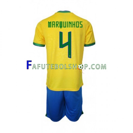 Camisa 1 Brasil Marquinhos 4 Copa Do Mundo 2022 manga curta ,infantil