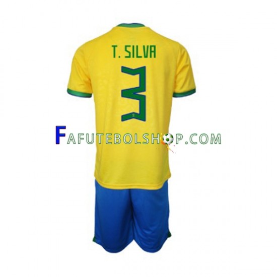 Camisa 1 Brasil Thiago Silva 3 Copa Do Mundo 2022 manga curta ,infantil