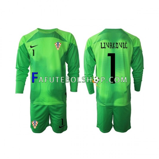 Camisa Goleiro 2 Croácia Livakovic 1 Copa Do Mundo 2022 manga longa ,infantil