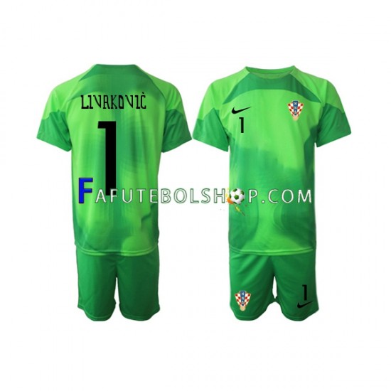 Camisa Goleiro 2 Croácia Livakovic 1 Copa Do Mundo 2022 manga curta ,infantil