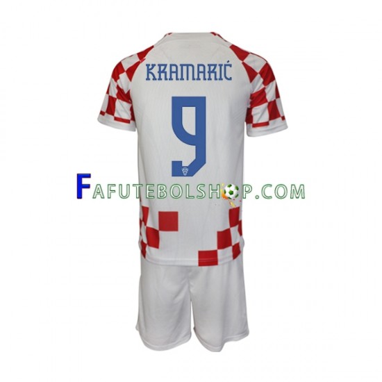 Camisa 1 Croácia Kramaric 9 Copa Do Mundo 2022 manga curta ,infantil