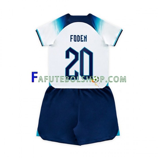 Camisa 1 Inglaterra Foden 20 Copa Do Mundo 2022 manga curta ,infantil