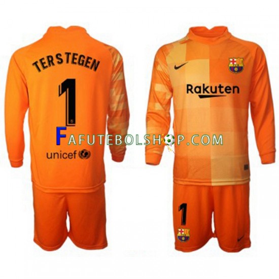 Camisa Goleiro 1 FC Barcelona Ter Stegen 1 2021-2022 manga longa ,infantil