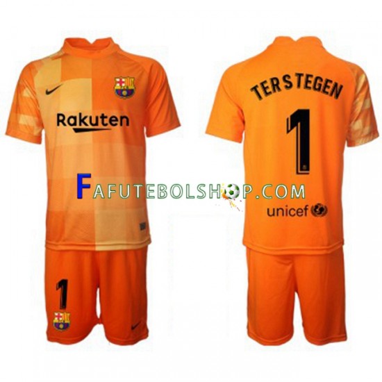 Camisa Goleiro 1 FC Barcelona Ter Stegen 1 2021-2022 manga curta ,infantil