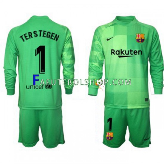 Camisa Goleiro 3 FC Barcelona Ter Stegen 1 2021-2022 manga longa ,infantil