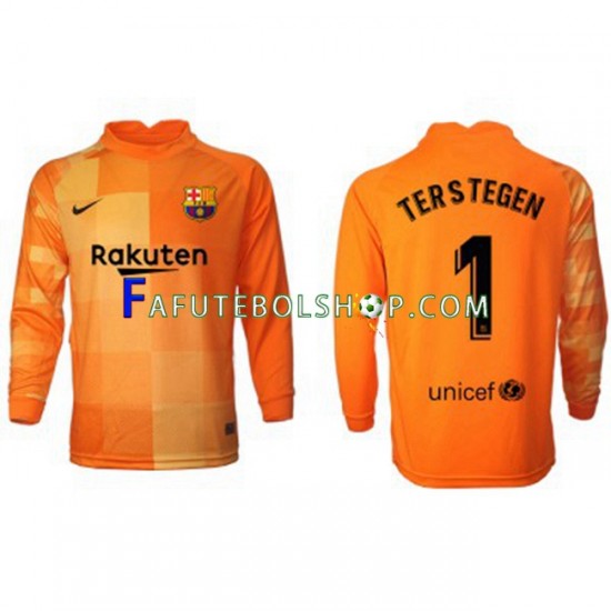 Camisa Goleiro 1 FC Barcelona Ter Stegen 1 2021-2022 manga longa ,Masculino