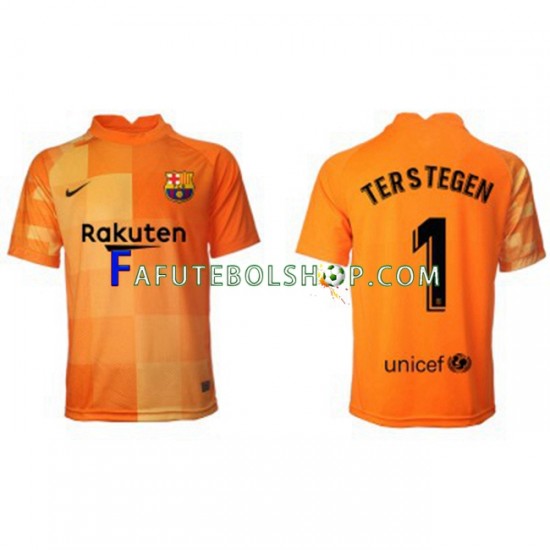 Camisa Goleiro 1 FC Barcelona Ter Stegen 1 2021-2022 manga curta ,Masculino