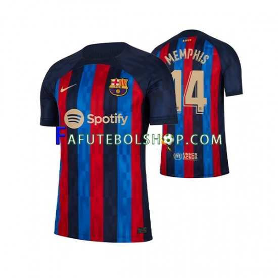 Camisa 1 FC Barcelona Memphis Depay 14 2022-2023 manga curta ,Masculino