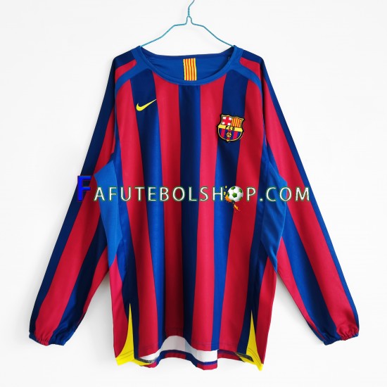 Camisa 1 FC Barcelona Retrô 2005-2006 manga longa ,Masculino