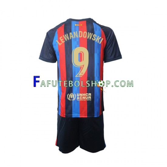 Camisa 1 FC Barcelona Robert Lewandowski 9 2022-2023 manga curta ,infantil