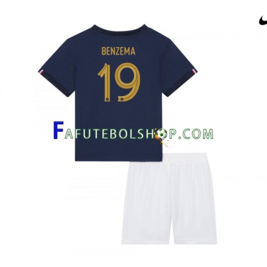 Camisa 1 França Benzema 19 Copa Do Mundo 2022 manga curta ,infantil