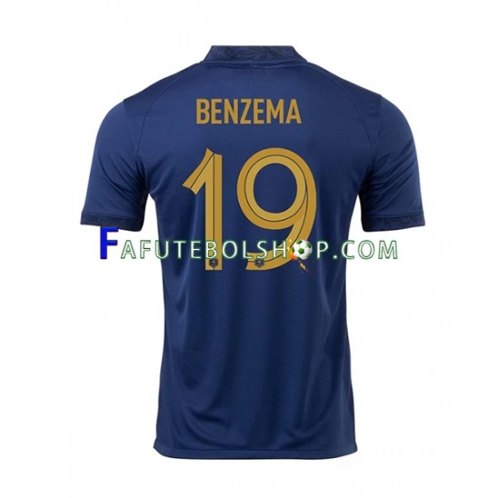 Camisa 1 França Benzema 19 Copa Do Mundo 2022 manga curta ,Masculino