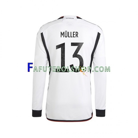 Camisa 1 Alemanha Thomas Muller 13 Copa Do Mundo 2022 manga longa ,Masculino