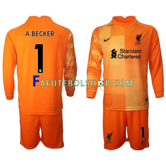 Camisa Goleiro 4 Liverpool A.BECKER 1 2021-2022 manga longa ,infantil