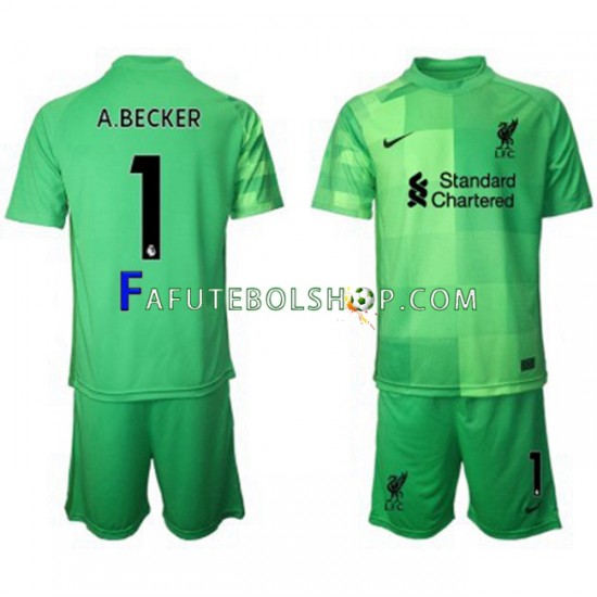 Camisa Goleiro 1 Liverpool Alisson Becker 1 2021-2022 manga curta ,infantil