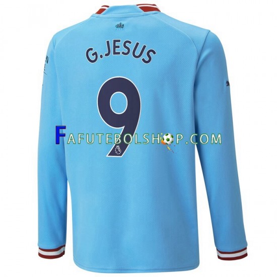 Camisa 1 Manchester City G.Jesus 9 2022-2023 manga longa ,Masculino