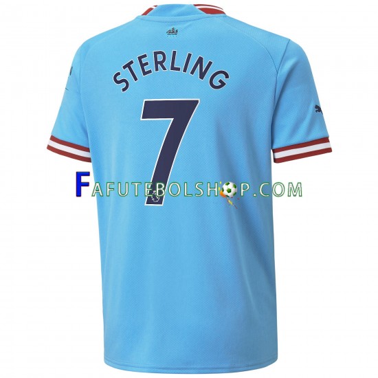 Camisa 1 Manchester City Sterling 7 2022-2023 manga curta ,Masculino