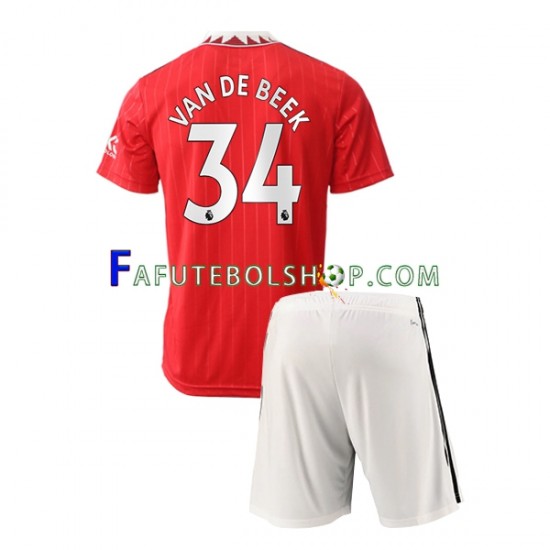 Camisa 1 Manchester United Donny van de Beek 34 2022-2023 manga curta ,infantil