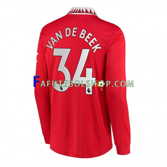 Camisa 1 Manchester United Donny van de Beek 34 2022-2023 manga longa ,Masculino