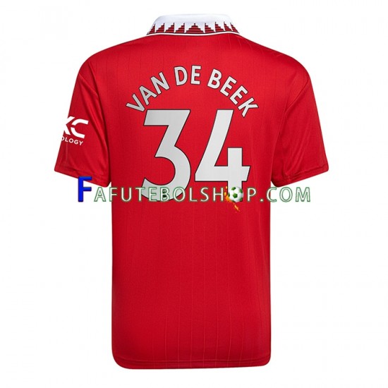 Camisa 1 Manchester United Donny van de Beek 34 2022-2023 manga curta ,Masculino