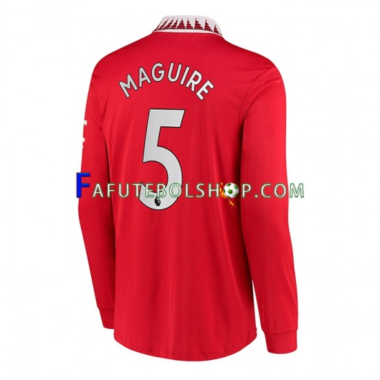 Camisa 1 Manchester United Harry Maguire 5 2022-2023 manga longa ,Masculino