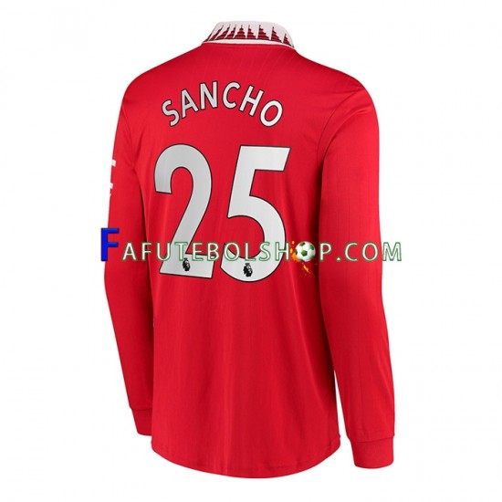 Camisa 1 Manchester United Jadon Sancho 25 2022-2023 manga longa ,Masculino