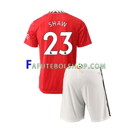 Camisa 1 Manchester United Luke Shaw 23 2022-2023 manga curta ,infantil