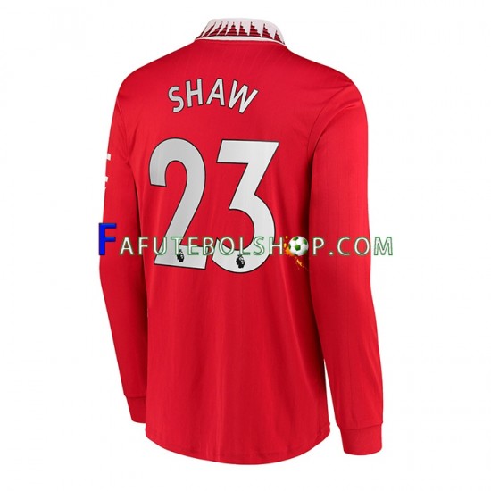 Camisa 1 Manchester United Luke Shaw 23 2022-2023 manga longa ,Masculino