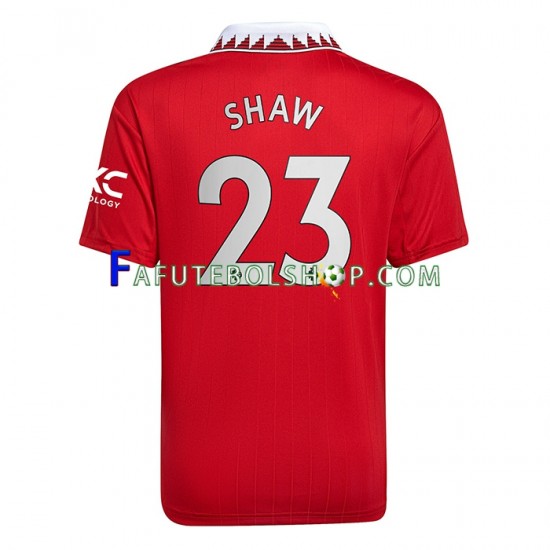 Camisa 1 Manchester United Luke Shaw 23 2022-2023 manga curta ,Masculino