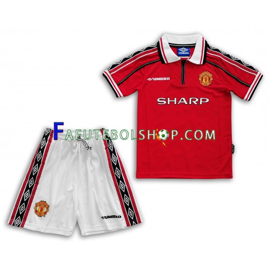 Camisa 1 Manchester United Retrô 1998-1999 manga curta ,infantil